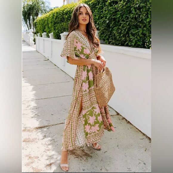 Cottage Floral Print Kaftan Coverup Dress - Picture 1 of 4